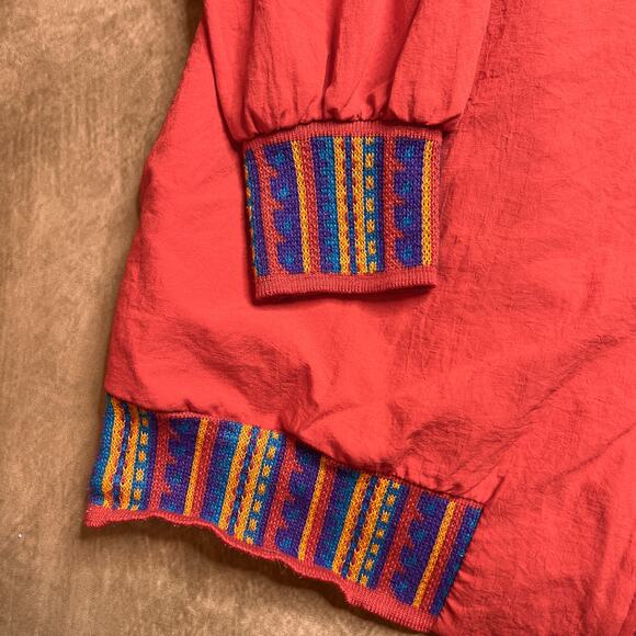 Blair Vintage 90s Windbreaker Jacket Southwestern Knit Trim Red Women's L Boho - Picture 4 of 5